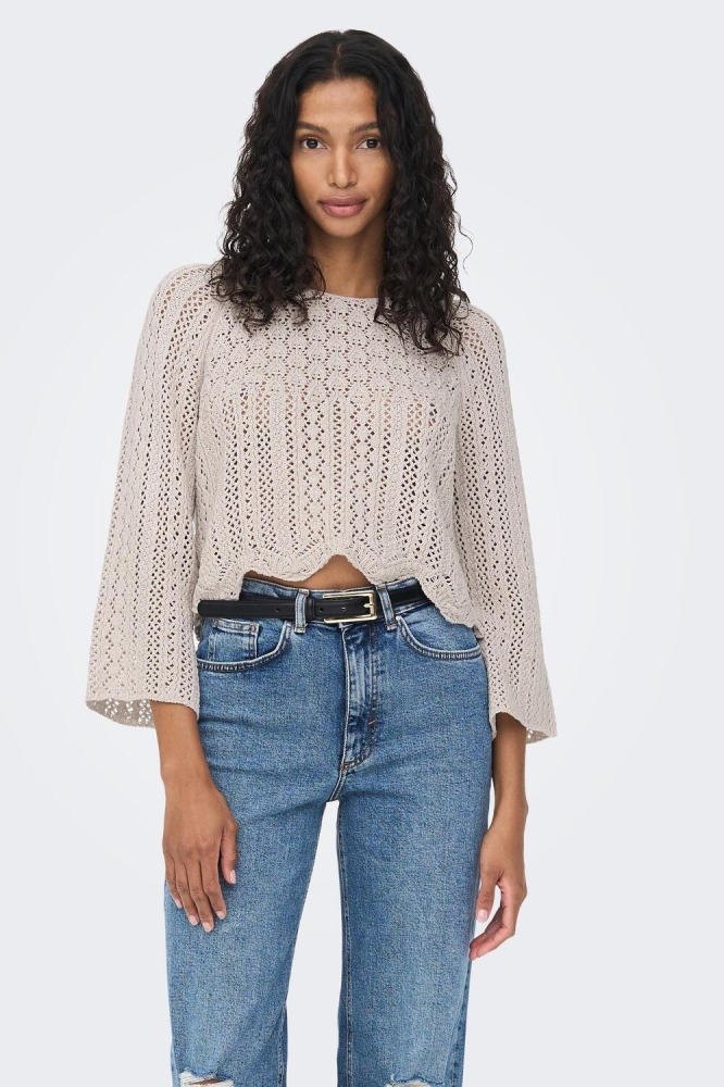 ONLNOLA LIFE 3/4 PULLOVER KNT NOOS 15233173 FEATHER GRAY
